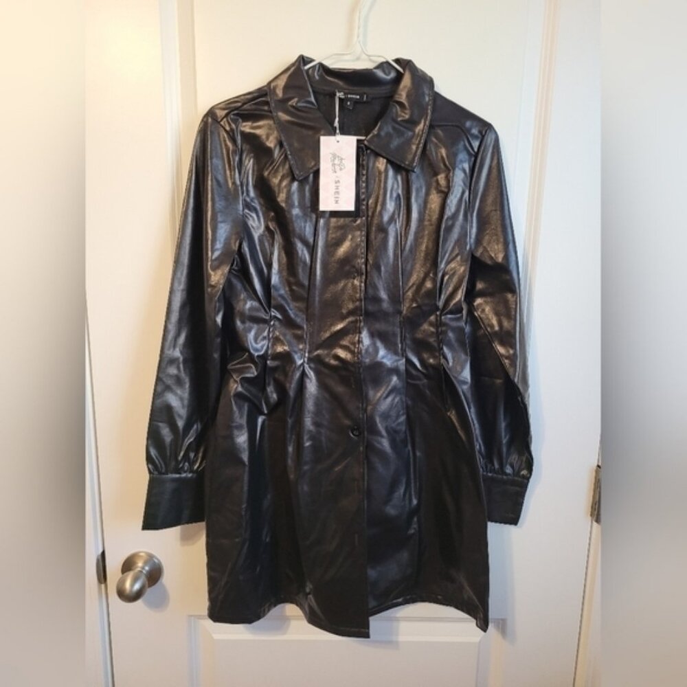 Shein Faux Black Leather Jacket Dress